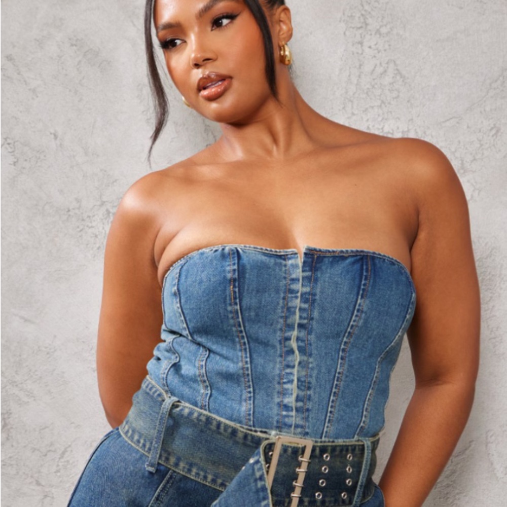 Indigo Blue Denim Bandeau Top - Picture 9 of 10
